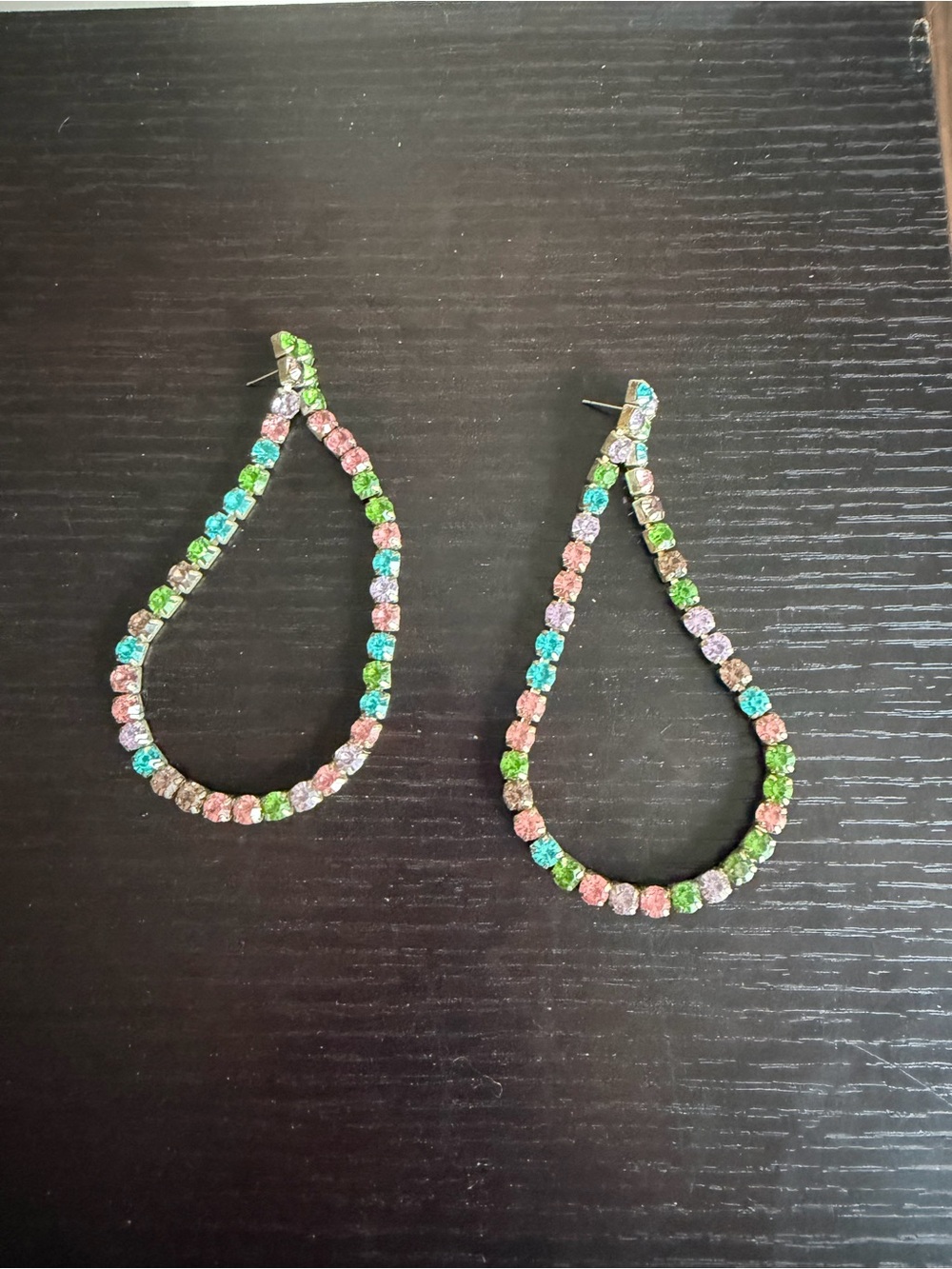 Multi-Color Crystal Teardrop Hoop Earrings